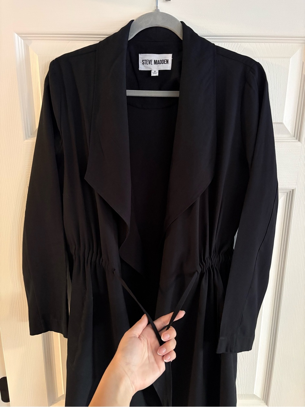 Steve Madden Black Draped Waterfall Trench Coat With Pockets